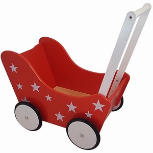 Poppenwagen met Sterretjes Rood, exclusief dekje (1x)