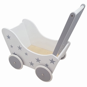 Poppenwagen met Sterretjes Wit/Zilver, exclusief dekje (2x)