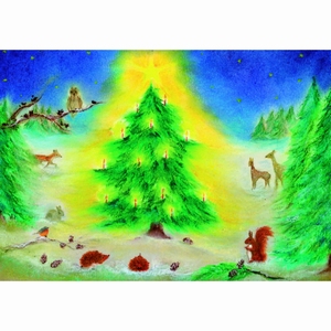 Oliepastelkaart Kerstfeest in het bos - per 10 stuks