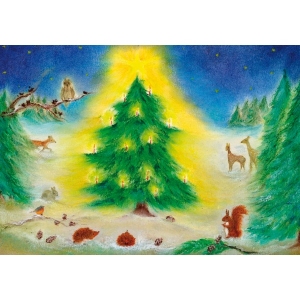 Oliepastelkaart Kerstfeest in het bos - per 10 stuks