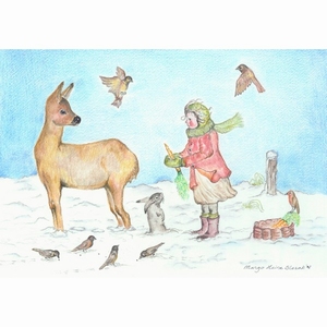 Ansichtkaart 1.51 Dieren voeren in de Winter - 10 stuks