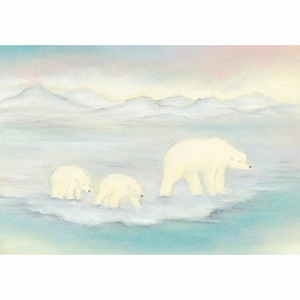 Oliepastelkaart Moeder ijsbeer met jongen - per 10 stuks