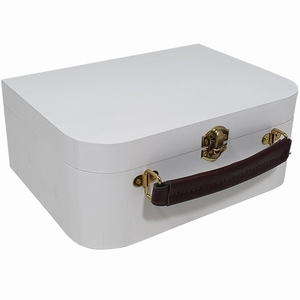 Kist / Koffertje met leren handvat wit  -  (9985white)