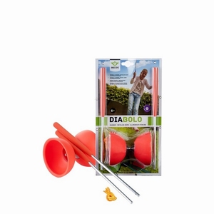Diabolo rubber met metalen stokjes Fluor Rood