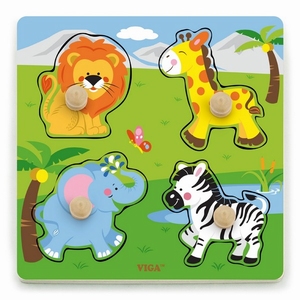 Puzzel houten knop - Boerderijdieren - Viga Toys