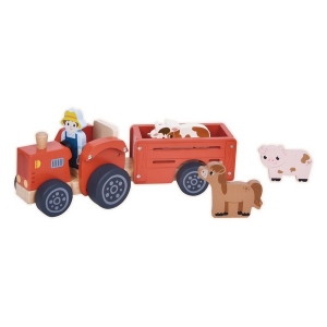 Tractor met aanhanger rood; incl boer, koe paard en varken 82576