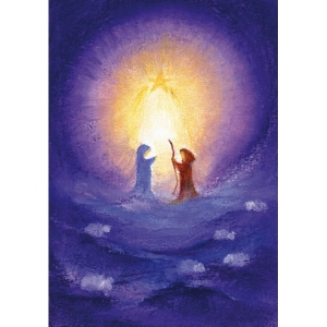 Oliepastelkaart Jozef en Maria in het licht van de ster - per 10 stuks