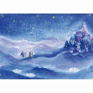 Oliepastelkaart Jozef en Maria op weg naar de stad
