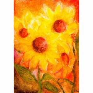 Oliepastelkaart Zonnebloemen - per 10 stuks