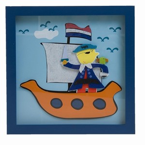Wanddecoratie piraat met boot (26x26cm)