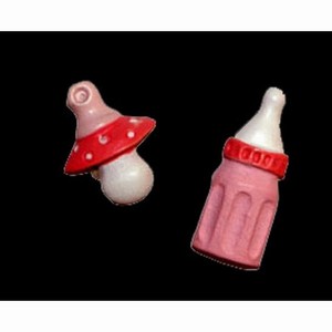 Plakker Babyfles en speen roze 1,5cm 100 stuks =-25%