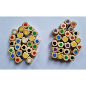 Dobbelsteen 16 mm natuur met 6 kleuren, 2 soorten