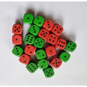 Dobbelsteen 16 mm rood en groen totaal 24 stuks