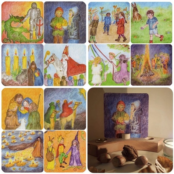 .Kaartenset - "Feesten van het jaar" (12st) 9x9cm, uitlopend