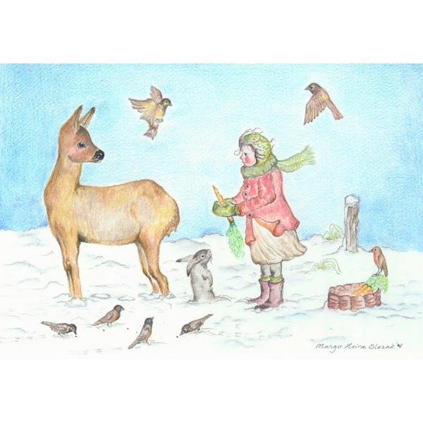 Ansichtkaart 1.51 Dieren voeren in de Winter - 10 stuks