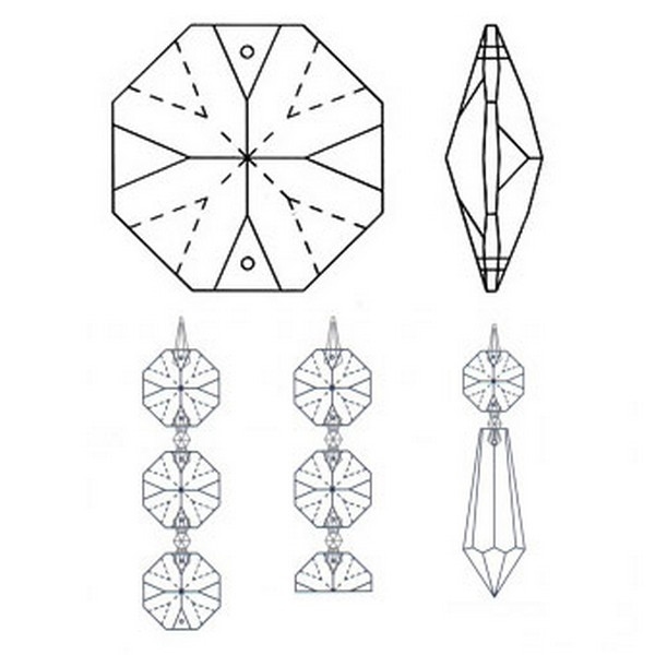 Asfour Kristal - Achthoek DUBBEL gat 14 mm