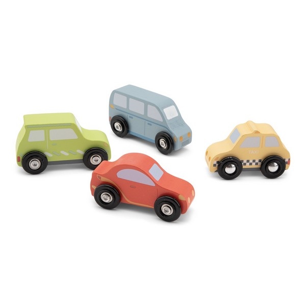 Auto set 4 stuks Woet (Taxi, Rode en Groene auto, Zilveren bus)