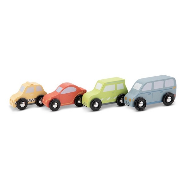 Auto set 4 stuks Woet (Taxi, Rode en Groene auto, Zilveren bus)