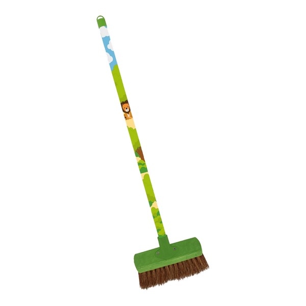 Bezem 83 cm Leeuw met Groen of Roze, haren van Kokosvezel