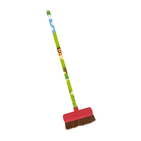 Bezem 83 cm Leeuw met Groen of Roze, haren van Kokosvezel