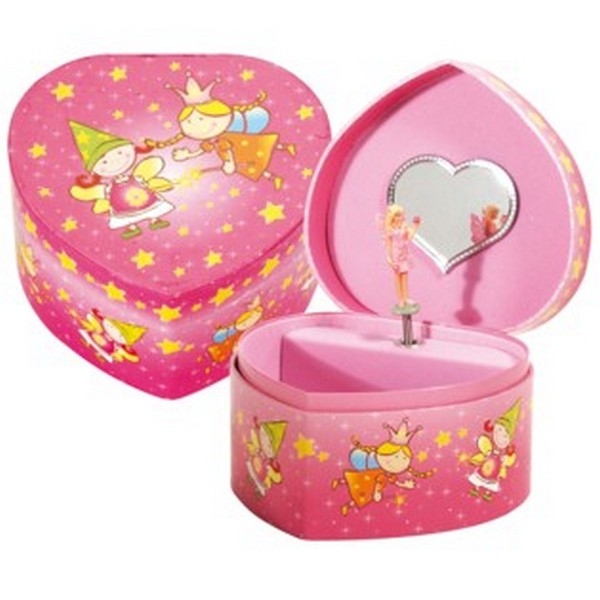 Byouxmuziekdoos Hart Elfje roze met sterretjes (32135)