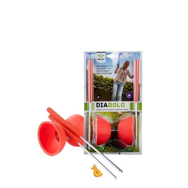 Diabolo rubber met metalen stokjes Fluor Rood