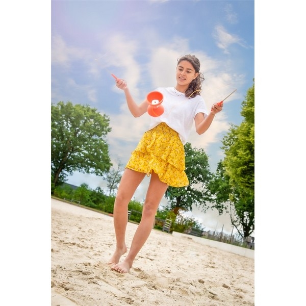 Diabolo rubber met metalen stokjes Fluor Rood