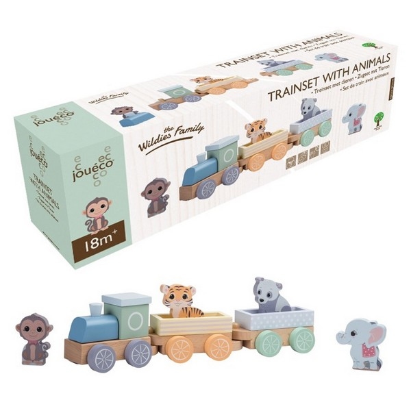 Dierentrein 3-delig pastelkleuren met 4 dieren, uitverkocht