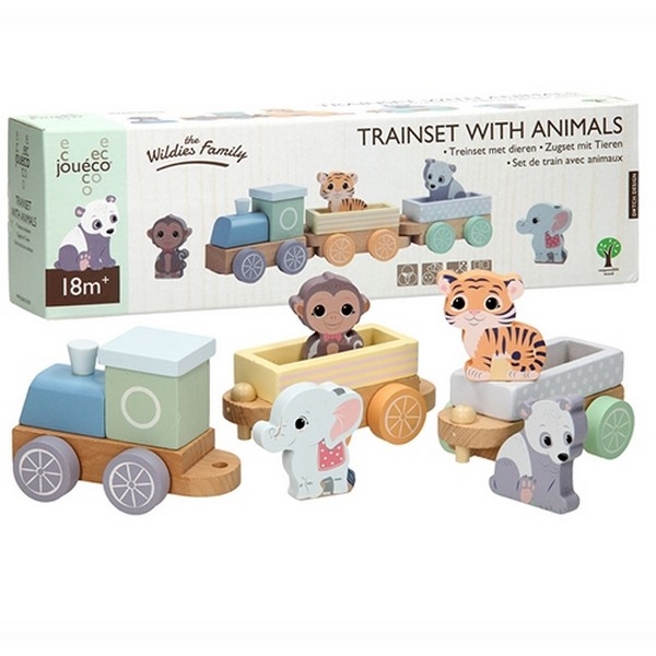Dierentrein 3-delig pastelkleuren met 4 dieren, uitverkocht
