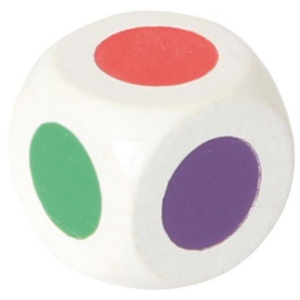 Dobbelsteen wit 20 mm gekleurd, 6 kleuren, uitverkocht