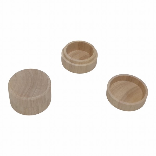 Doosje - Rond - rubberhout groot (2997) 5,5 x 3,3 cm