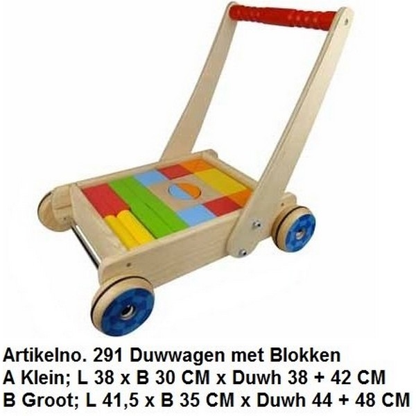 Duwwagen met blokken groot; duwhoogte 44 + 48 CM