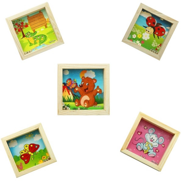 Geduldspel vierkant dieren 7,8 x7,8 x 2 cm - 5 soorten