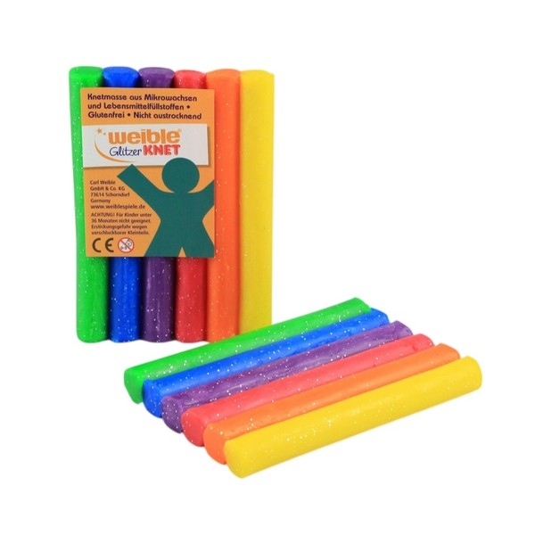 GLITTER Kneedwas Rol 6 kleuren totaal 90 gram