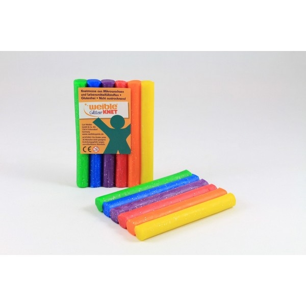 GLITTER Kneedwas Rol 6 kleuren totaal 90 gram