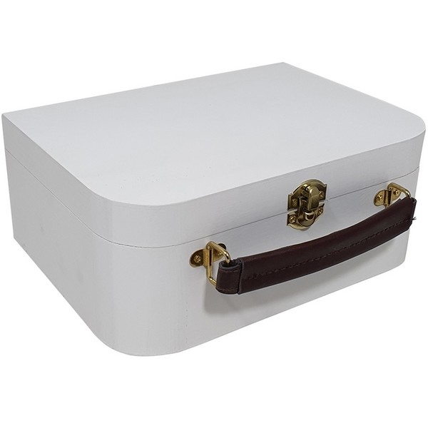 Kist / Koffertje met leren handvat wit  -  (9985white)
