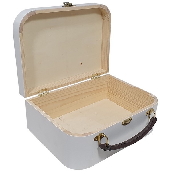 Kist / Koffertje met leren handvat wit  -  (9985white)
