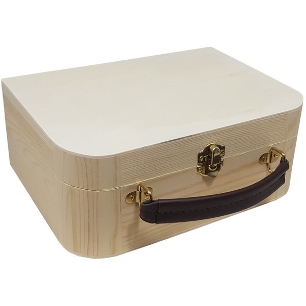 Kistje / Koffertje met leren handvat blank grenen  -  (9985)