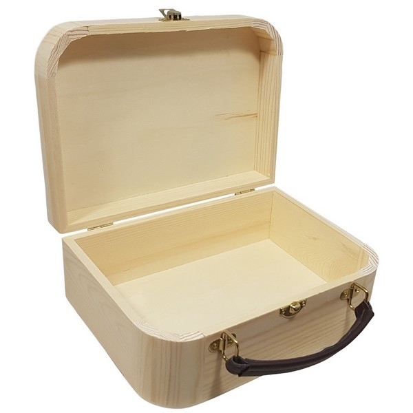 Kistje / Koffertje met leren handvat blank grenen  -  (9985)
