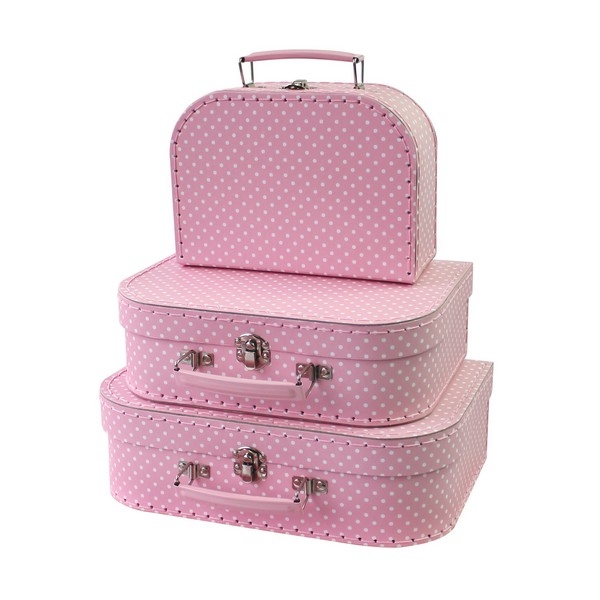Kofferset Roze met witte stippen (set van 3) (nog 6x!)