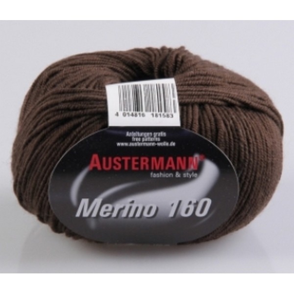 Merino-160 bol 50 gram/160 mtr 100% wol - kleur 206 Bruin