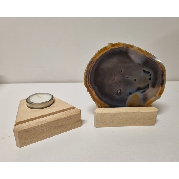 Mineraalhouder met glas-gat beuken - Onbehandeld