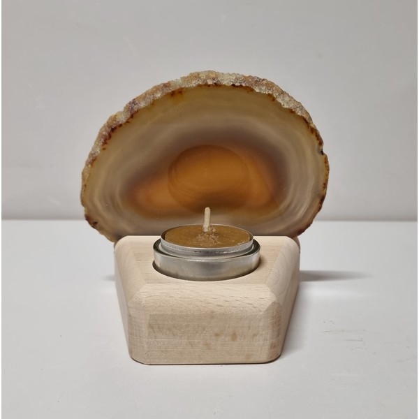 Mineraalhouder met glas-gat beuken afgerond - Onbehandeld