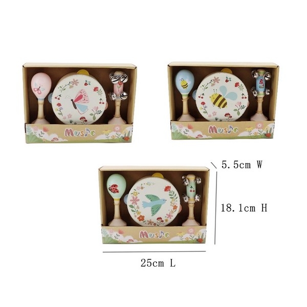 Muziekset 3 delig 3 assorti Vogel/Bij/Vlinder (23919)