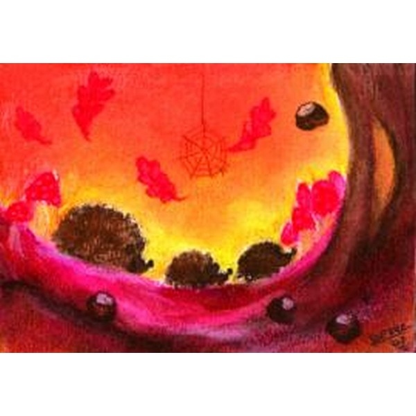 Oliepastelkaart 3 Egeltjes - per 10 stuks