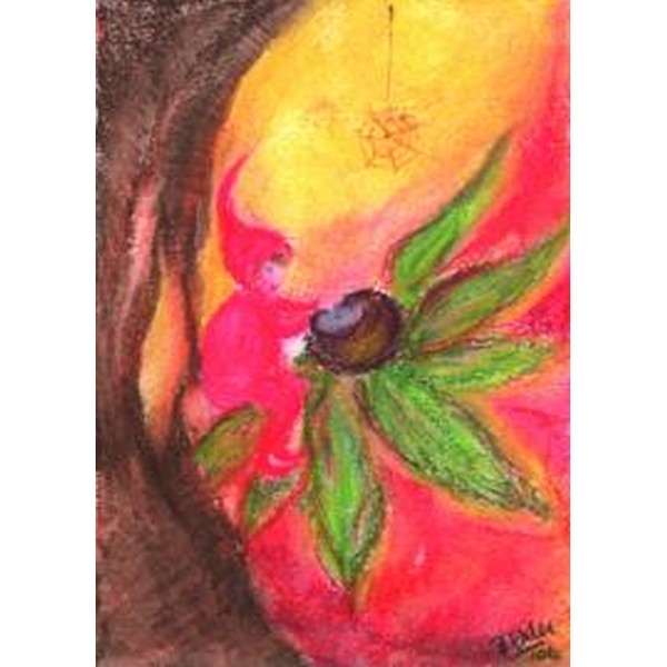 Oliepastelkaart Kabouter op blad - per 10 stuks