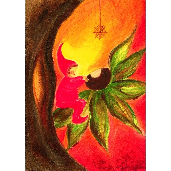 Oliepastelkaart Kabouter op blad - per 10 stuks