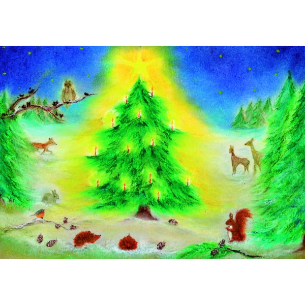 Oliepastelkaart Kerstfeest in het bos - per 10 stuks