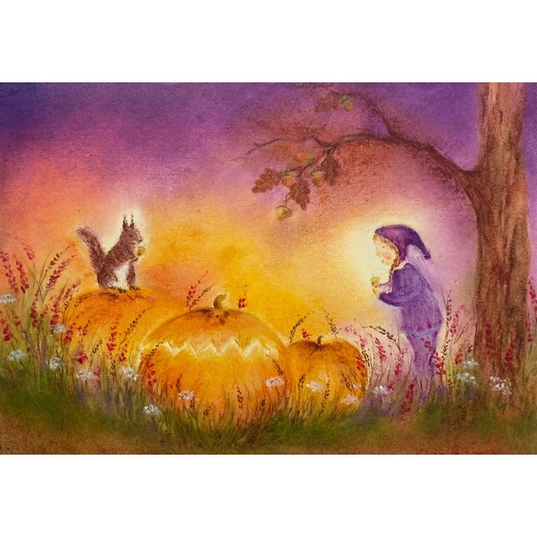 Oliepastelkaart Pompoenfeest - per 10 stuks  (nog 1x)