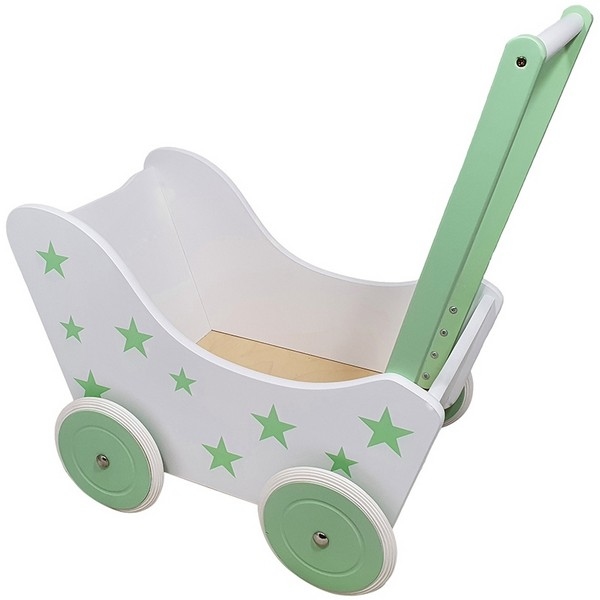 Poppenwagen met Sterretjes Wit/Groen, exclusief dekje (1x)